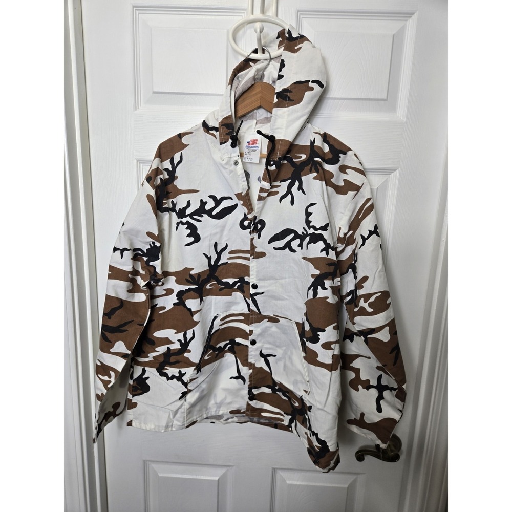 Vintage Sno King Jacket Mens XL Blaze White Duck Camo Button Up Hoodie Hunt USA